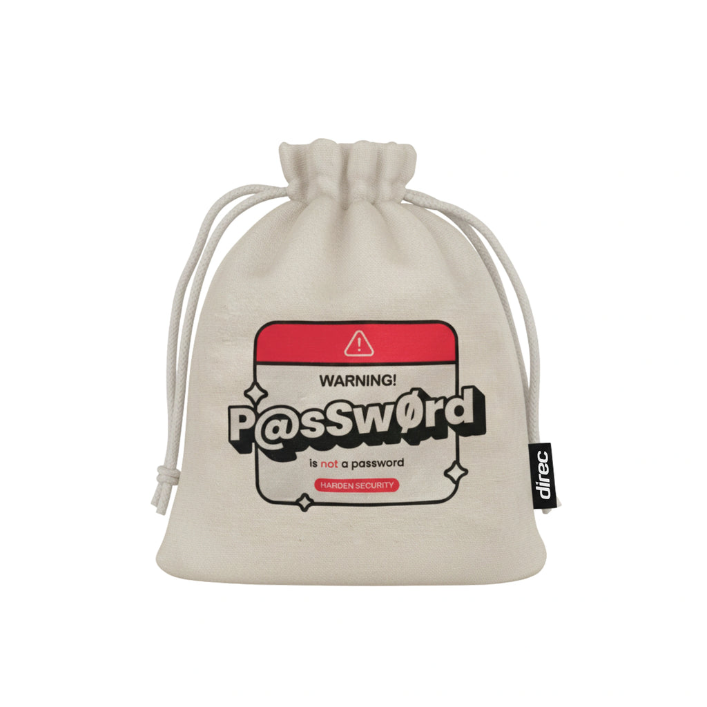 White Small Drawstring Bag – Lightweight Carry Pouch with “Warning! Password is not a Password” Print