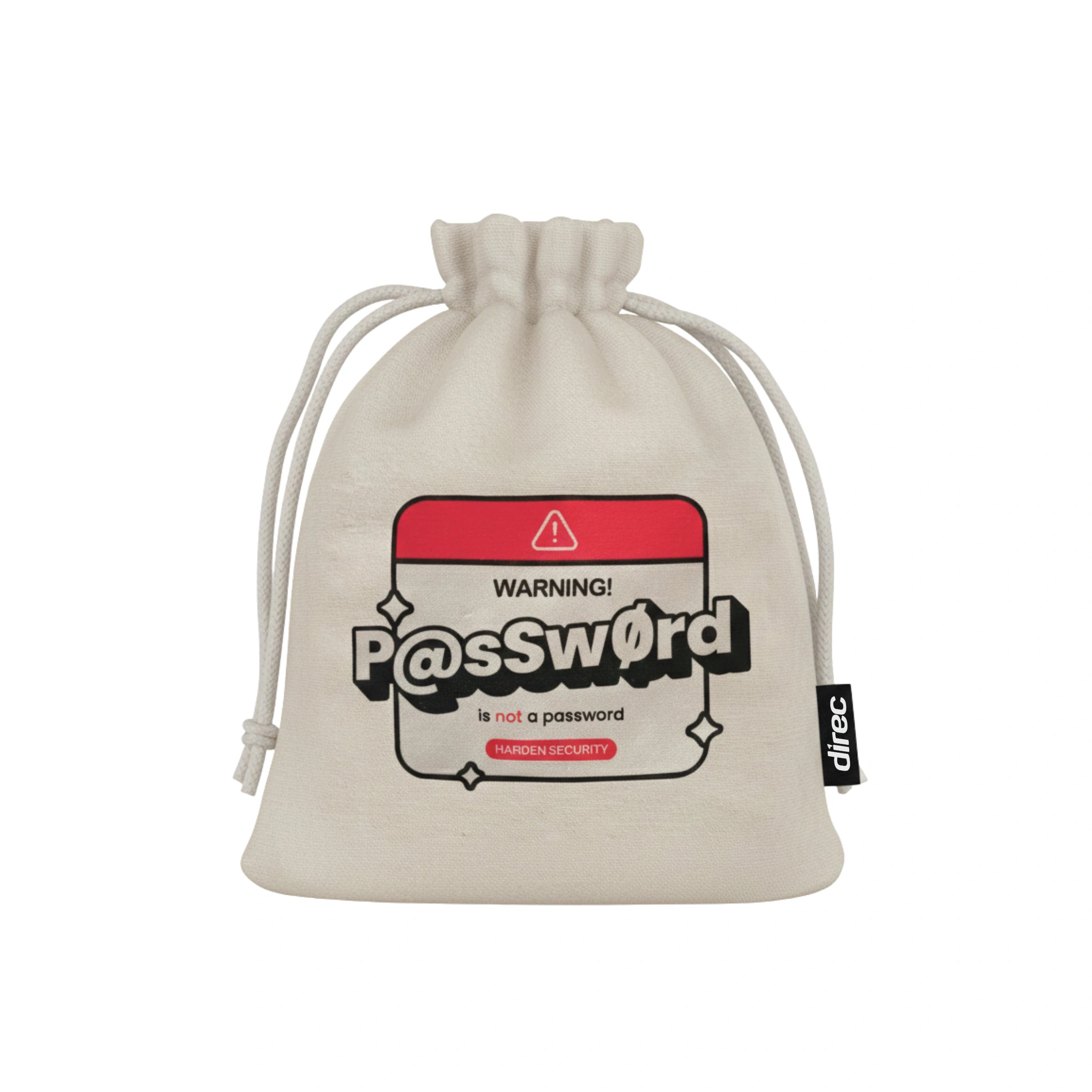 White Small Drawstring Bag – Lightweight Carry Pouch with “Warning! Password is not a Password” Print