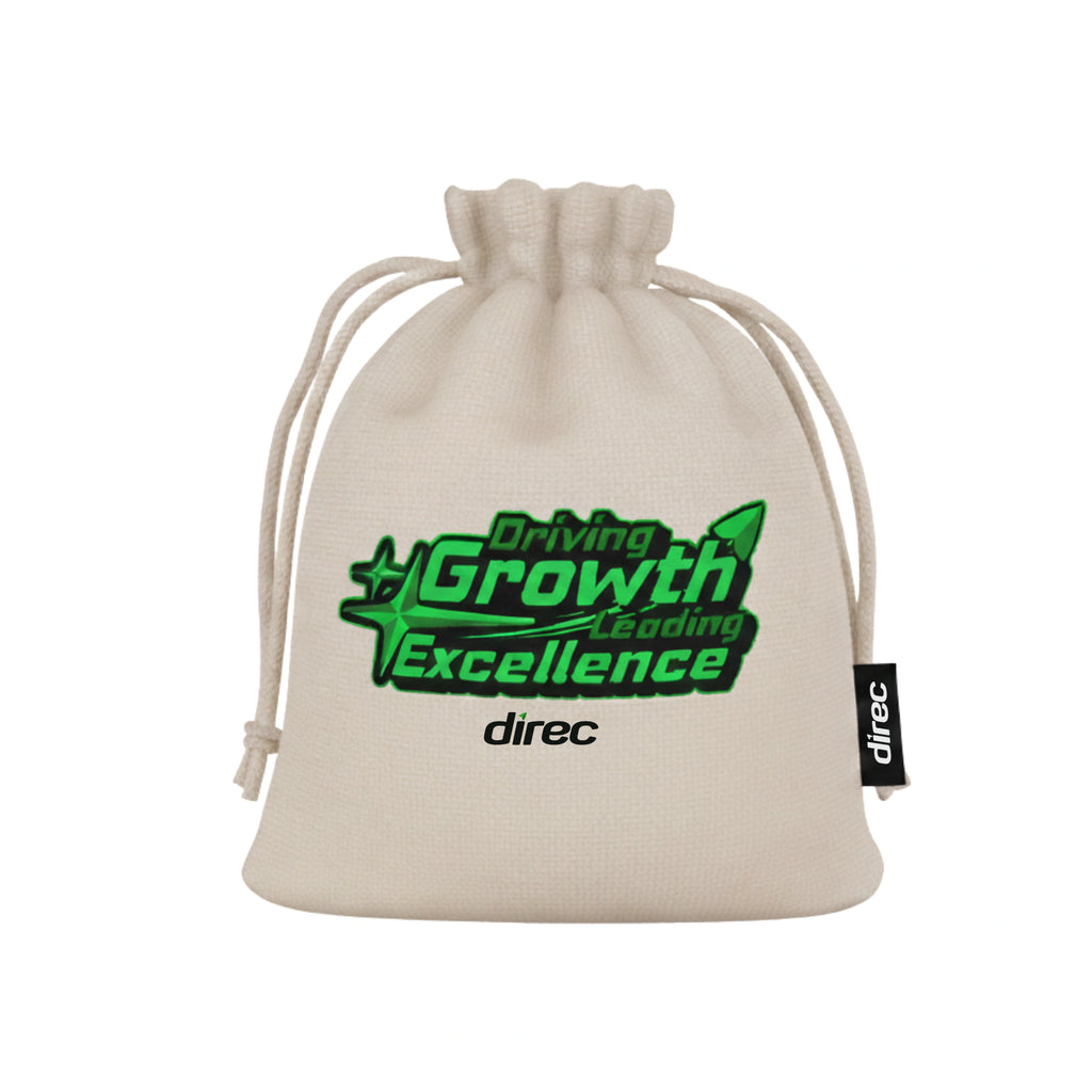 White Small Drawstring Bag – Lightweight Carry Pouch with “Driving Growth, Leading Excellence” Direc Print