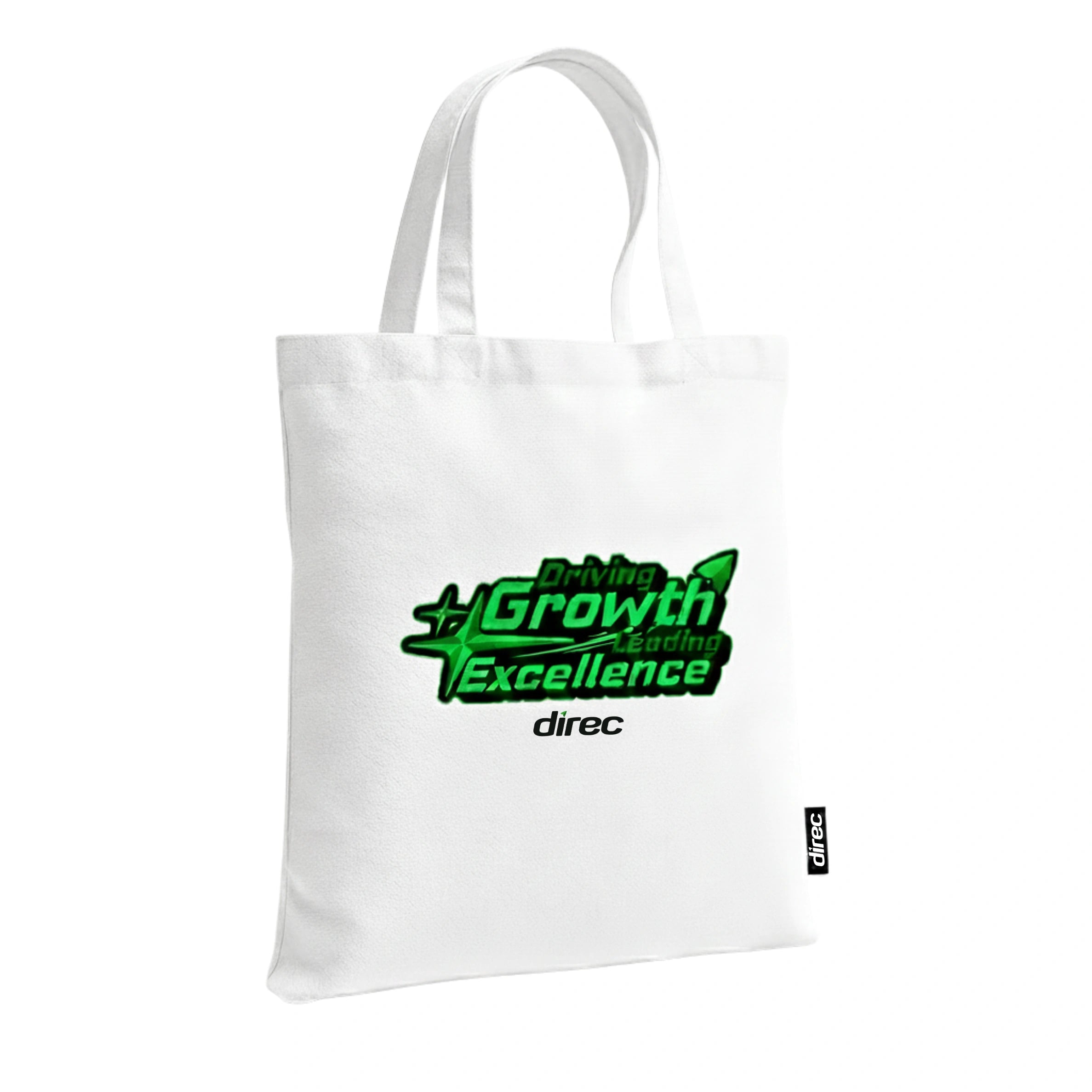 White Canvas Tote Bag – Durable Everyday Bag with “Driving Growth, Leading Excellence” Direc Print