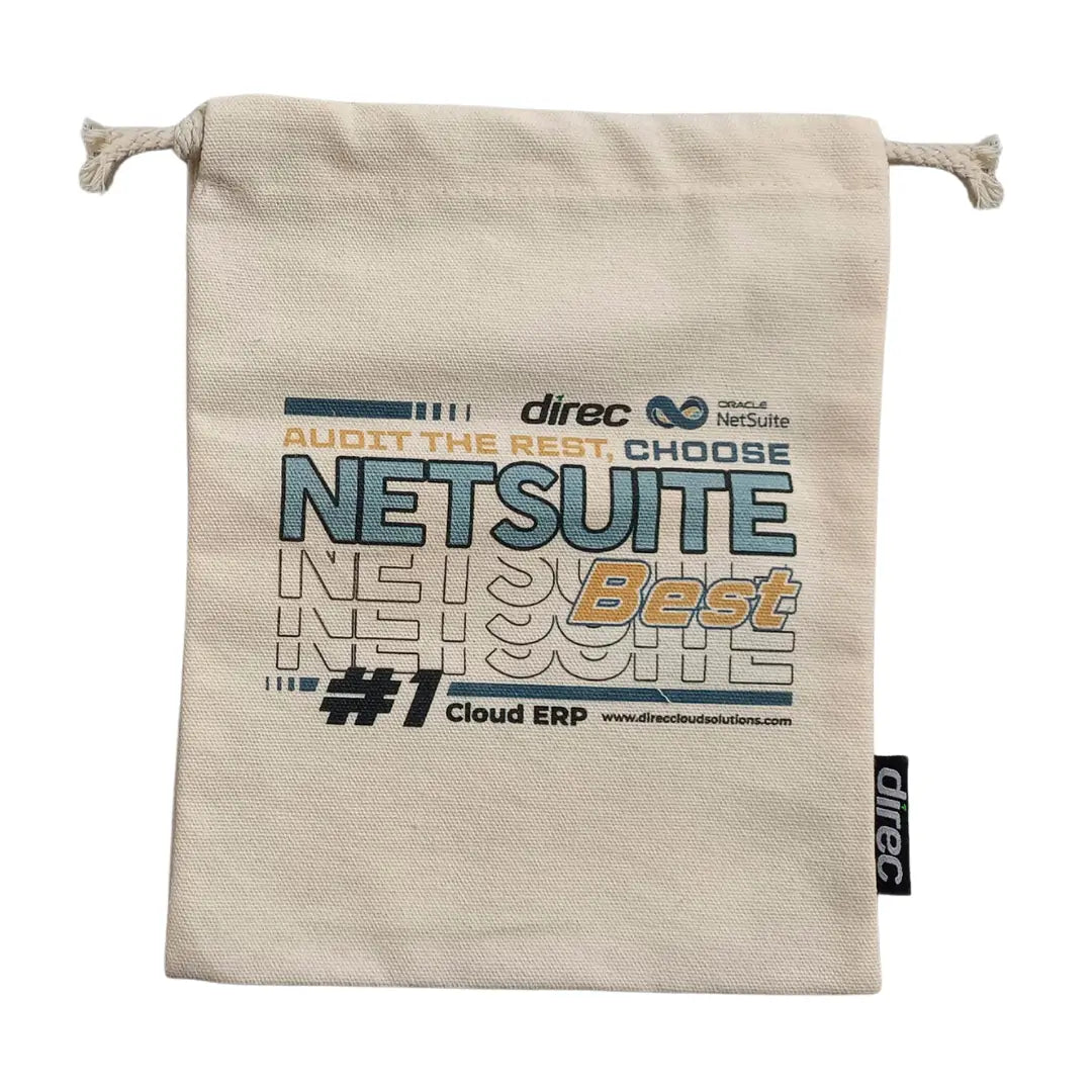 White Small Drawstring Bag – Lightweight Carry Pouch with “Audit the Rest, Choose NetSuite Best” Print