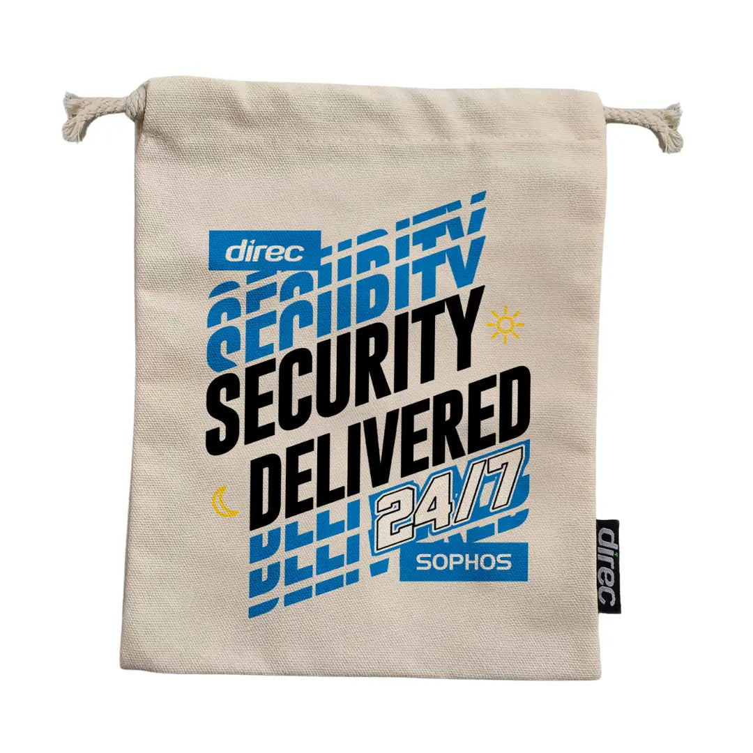 White Small Drawstring Bag – Lightweight Carry Pouch with “Sophos Security Delivered 24/7” Print