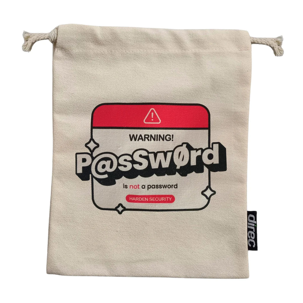 White Small Drawstring Bag – Lightweight Carry Pouch with “Warning! Password is not a Password” Print