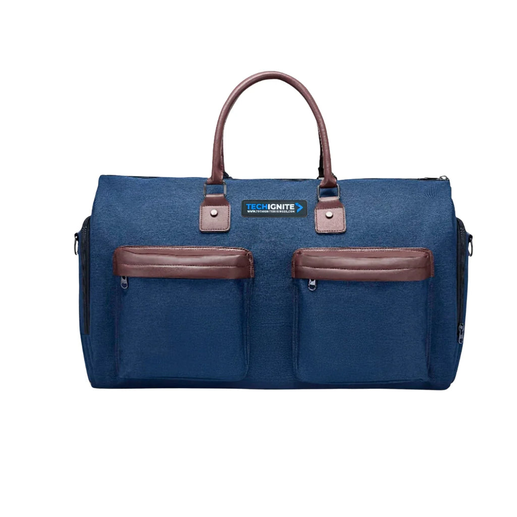 Navy Blue Woven Duffle Bag – Durable Travel/Gym Bag with TechIgnite Logo