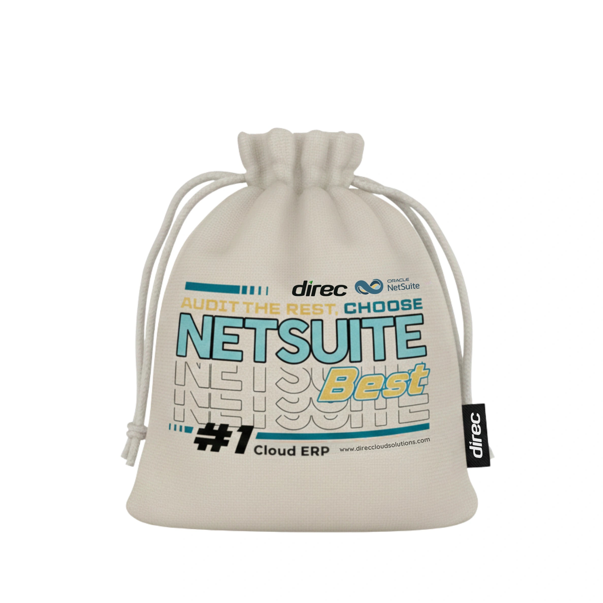 White Small Drawstring Bag – Lightweight Carry Pouch with “Audit the Rest, Choose NetSuite Best” Print