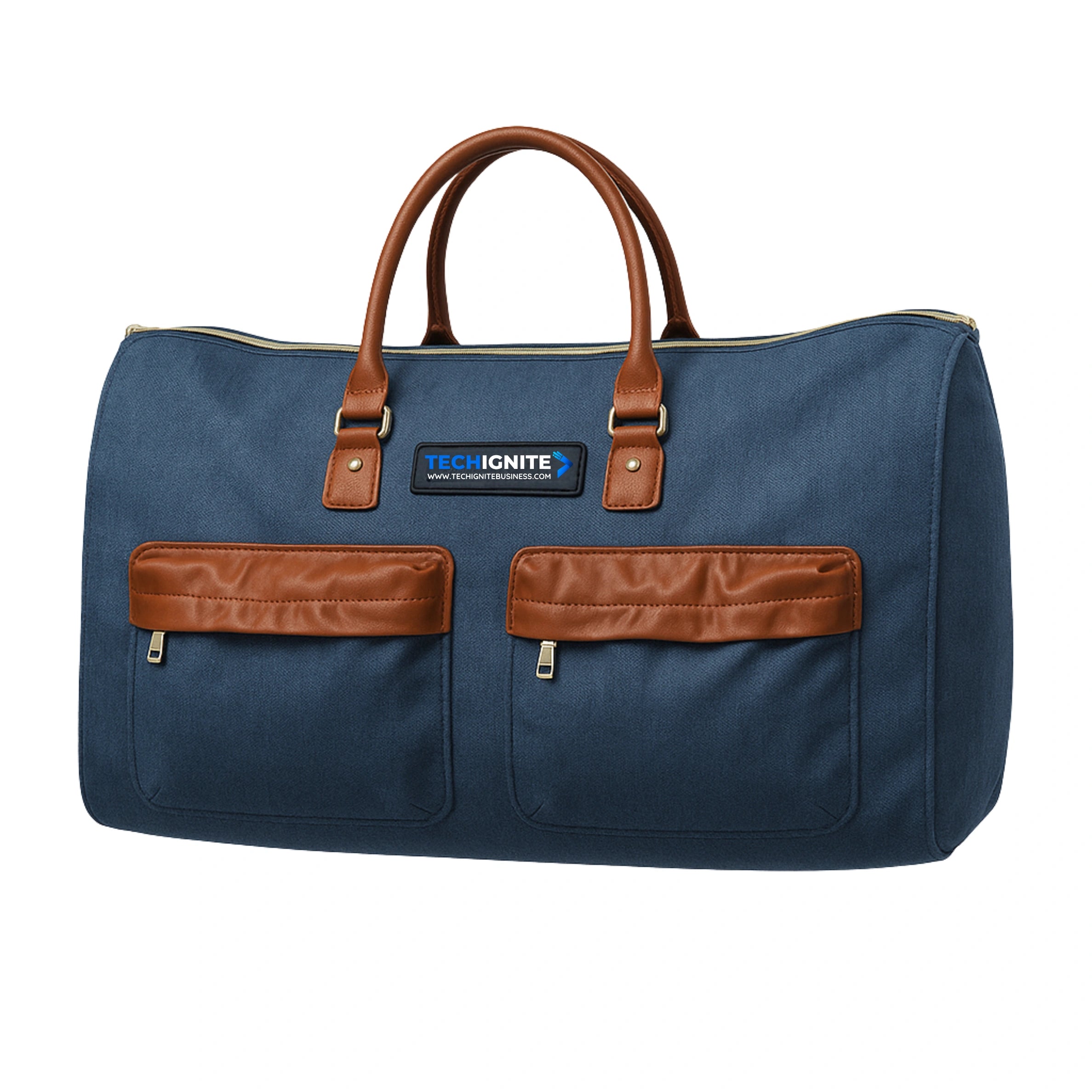 Navy Blue Rubber Duffle Bag – Durable Travel/Gym Bag with TechIgnite Logo